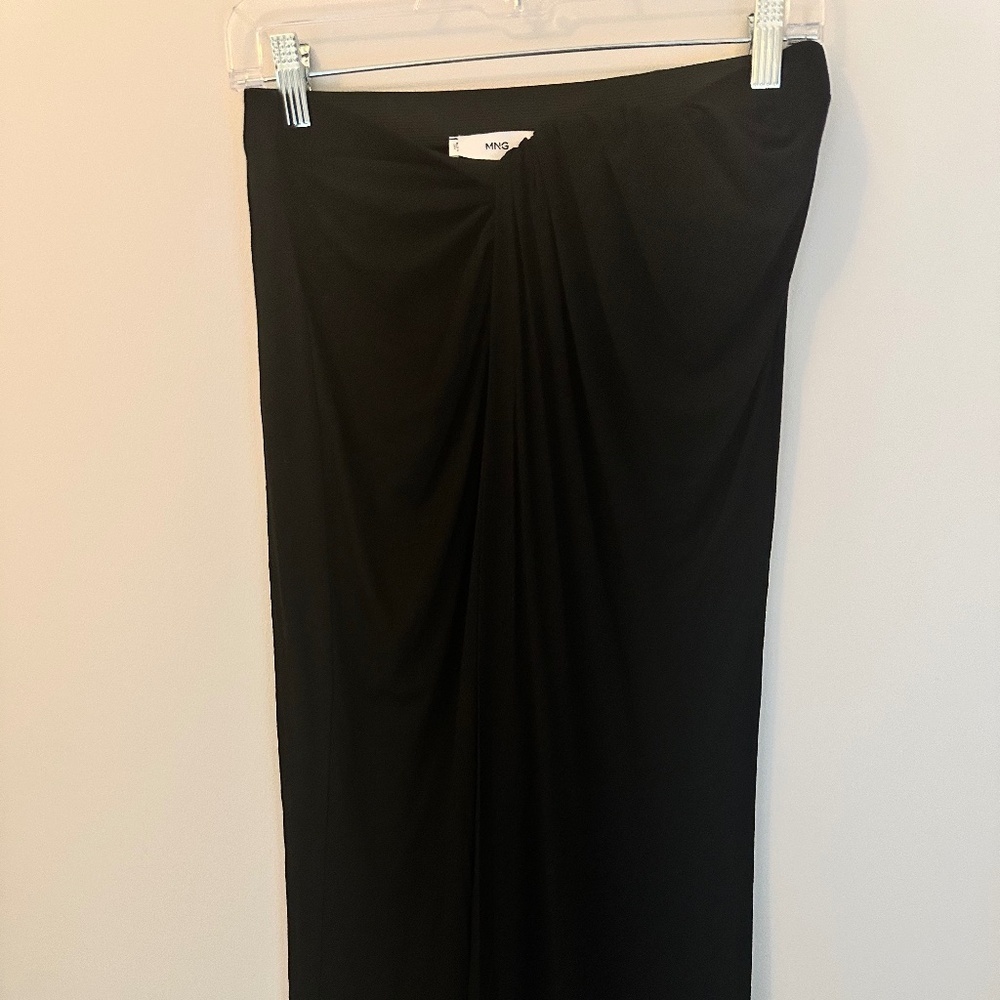 Mango (MNG) Crepe Twist Knot Front Midi Skirt – Black – Size M